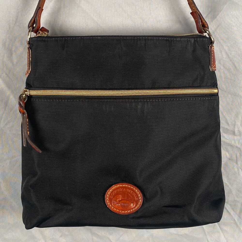 Authentic Dooney and Bourke Black Nylon and Leather Cross Body Messenger Bag - Picture 2 of 16